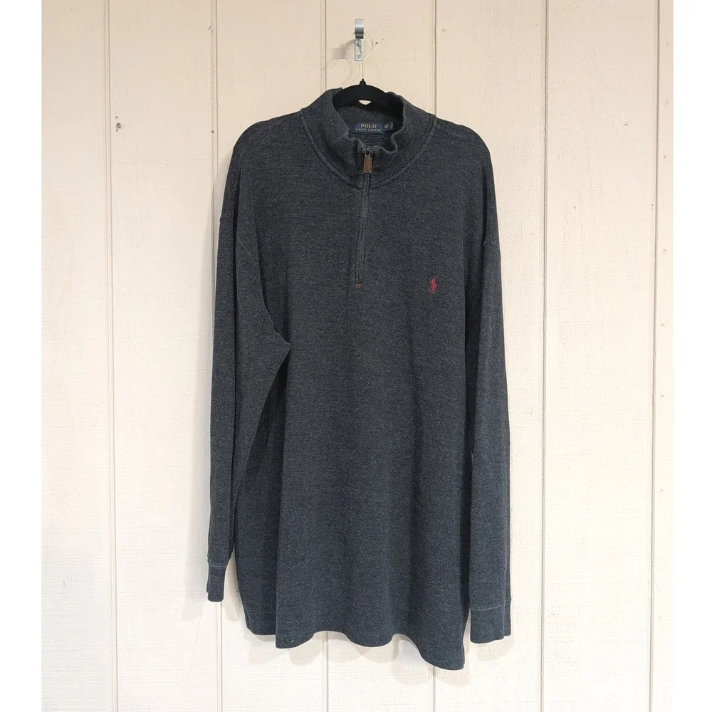 Polo Ralph Lauren‎ Charcoal Quarter Zip Cotton Pullover Men's 2XLT